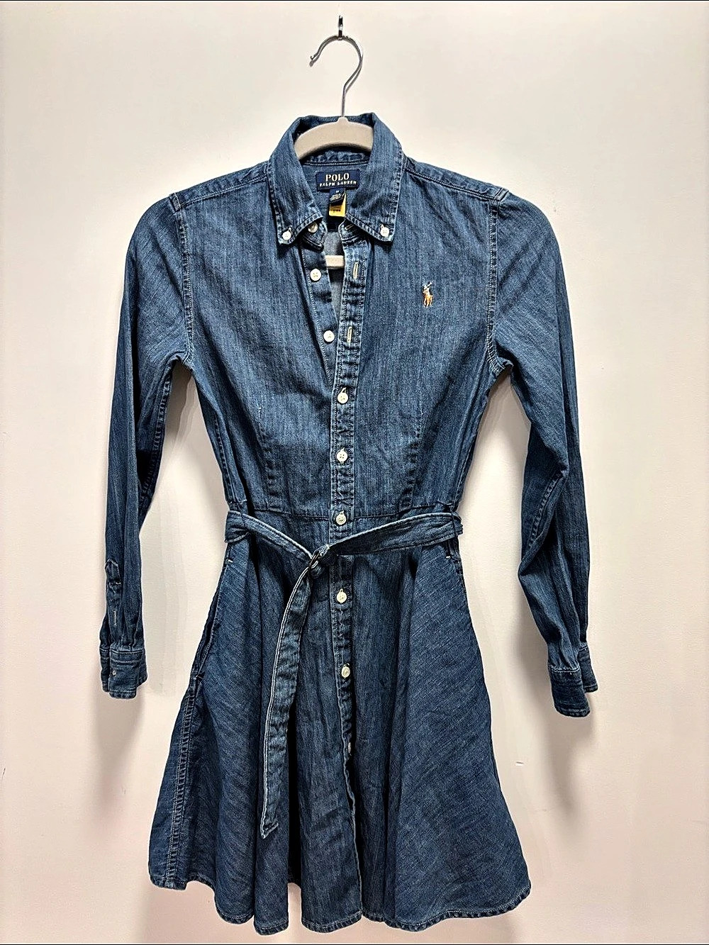 Polo Ralph Lauren Belted Cotton Denim Shirtdress Blue Size 12